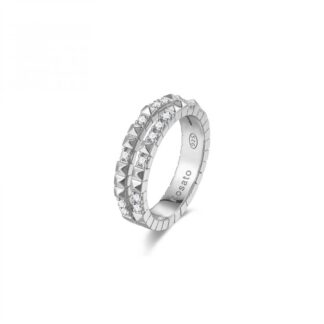 Anello Rosato in Argento con Borchie e Zirconi - Cubica - RZA013