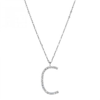 Collana con Lettera Rosato in Argento con Borchie e Zirconi - Cubica - RZCU03