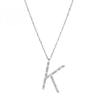 Collana con Lettera Rosato in Argento con Borchie e Zirconi - Cubica - RZCU11