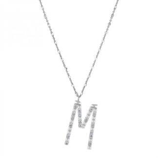 Collana con Lettera Rosato in Argento con Borchie e Zirconi - Cubica - RZCU13
