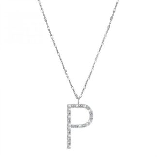 Collana con Lettera Rosato in Argento con Borchie e Zirconi - Cubica - RZCU16
