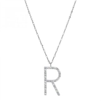 Collana con Lettera Rosato in Argento con Borchie e Zirconi - Cubica - RZCU18