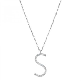 Collana con Lettera Rosato in Argento con Borchie e Zirconi - Cubica - RZCU19
