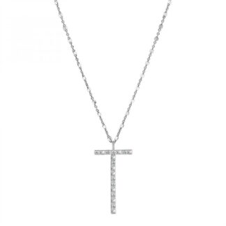 Collana con Lettera Rosato in Argento con Borchie e Zirconi - Cubica - RZCU20