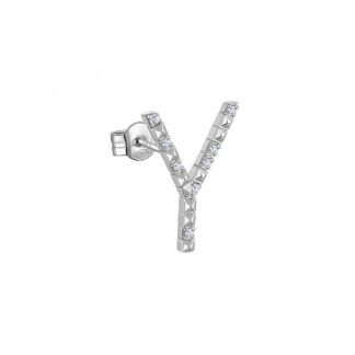 Orecchino con Lettera Rosato in Argento con Borchie e Zirconi - Cubica - RZCU51