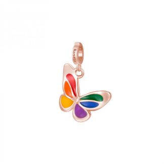 Charm Rosato in Argento con Smalto Farfalla Libertà - Storie - RZLE039