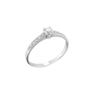 Anello Solitario in Oro Bianco con Diamanti - AN-01048