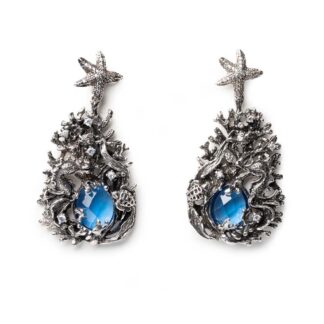 Orecchini Isola Bella in Argento con Siamite Blu Acqua - Nude - 20001178