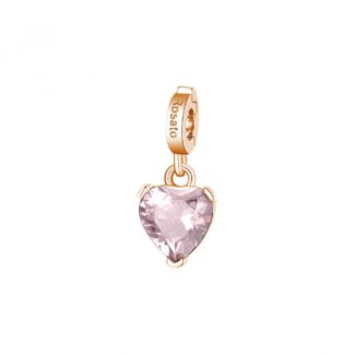 Charm Rosato in Argento con Quarzo Rosa Cuore | Amore - Storie - RZ190