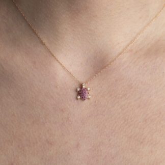Collana con Ciondolo in Oro Giallo con Rubini e Diamanti | Tartaruga - CL030R