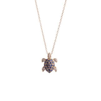 Collana con Ciondolo in Oro Giallo con Zaffiri e Diamanti | Tartaruga - CL030Z