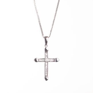 Collana con Croce in Oro Bianco con Diamanti - E/CLL