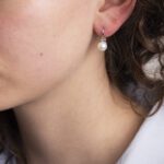 Orecchini Pendenti in Oro Bianco con Diamanti e Perle - OR004D