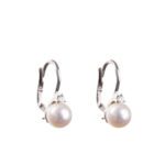 Orecchini Pendenti in Oro Bianco con Diamanti e Perle - OR04D