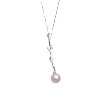 Collana con Pendente in Oro Bianco con Diamanti e Perla - XPL00257P