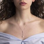 Collana con Pendente in Oro Bianco con Diamanti e Perla - XPL00257P