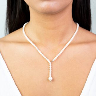 Collana Girocollo in Perle e Gancio in Oro Bianco - PNO43B