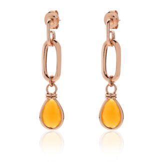 Orecchini da Donna Unoaerre in Bronzo Rosè con Cristallo Ambra - 2044