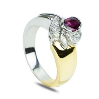 Anello a Fascia in Oro Bicolore con Diamanti e Rubino - ABR274