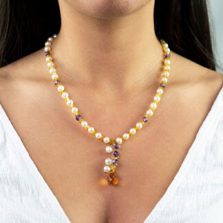 Collana da Donna in Oro Giallo con Perle e Pietre Semi Preziose - CL286NUFIO