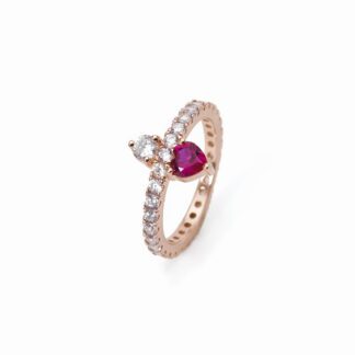 Anello Veretta Mabina in Argento con Zirconi e Rubino Sintetico - 523270