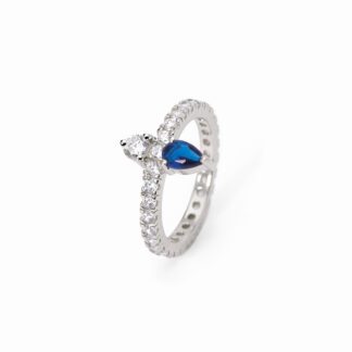 Anello Veretta Mabina in Argento con Zirconi e Zaffiro Sintetico - 523271