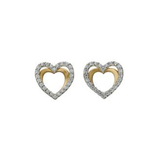 Orecchini da Donna in Oro Giallo e Bianco 18kt e Zirconi con Cuore - 1389