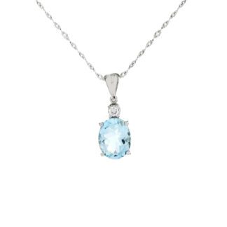 Collana da Donna in Oro Bianco con Diamante e Acquamarina - 3957