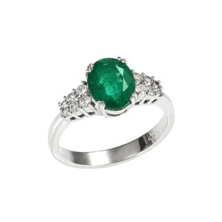 Anello da Donna in Oro Bianco con Diamanti e Smeraldo - 4217