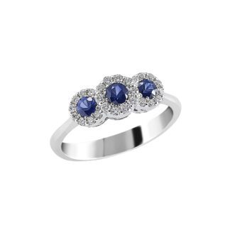 Anello da Donna in Oro Bianco con Diamanti e Zaffiri - 4324/A
