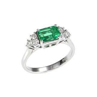 Anello da Donna in Oro Bianco con Diamanti e Smeraldo - 4615