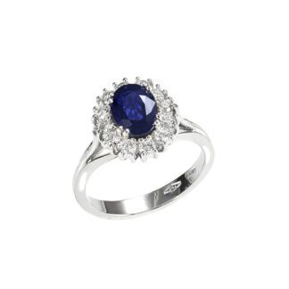 Anello da Donna in Oro Bianco con Diamanti e Zaffiro - 4960/A