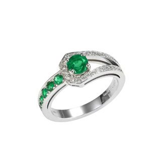 Anello da Donna in Oro Bianco con Diamanti e Smeraldi - 5241/2