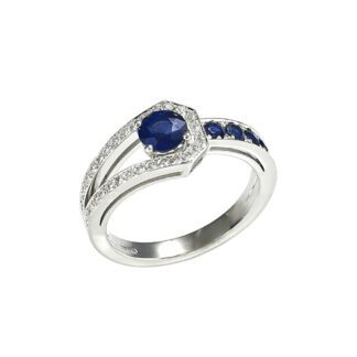 Anello da Donna in Oro Bianco con Diamanti e Zaffiri - 5241/1