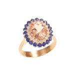 Anello da Donna in Oro Rosa con Diamanti, Zaffiri e Morganite - 5282/A2