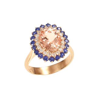Anello da Donna in Oro Rosa con Diamanti, Zaffiri e Morganite - 5282/A2