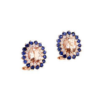 Orecchini da Donna in Oro Rosa con Diamanti, Zaffiri e Morganite - 5282/O2