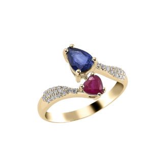 Anello da Donna in Oro Giallo con Diamanti, Zaffiro e Rubino - 5755/A