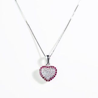 Collana con Pendente a Cuore in Oro Bianco con Diamanti e Rubini - CL2111
