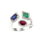 Anello da Donna in Oro Bianco con Diamanti, Rubino, Zaffiro e Smeraldo - 5242/A