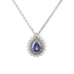 Collana da Donna in Oro Bianco con Diamanti e Zaffiro - 5729