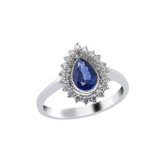 Anello da Donna in Oro Bianco con Diamanti e Zaffiro - 5729/A