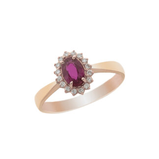 Anello da Donna in Oro Rosa con Diamanti e Rubino - 6003/A