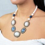 Collana da Donna in Argento con Perle, Cianite e Pietra di Luna - 359CO