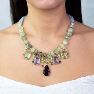 Collana da Donna in Argento con Prehnite e Zirconi - 105CO