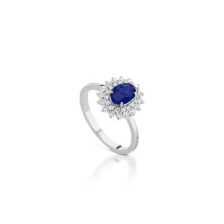 Anello Marika in Oro Bianco con Diamanti e Zaffiro - AN0709/AZ