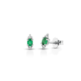 Orecchini Marika in Oro Bianco con Diamanti e Smeraldi - ORP7802SFR/1